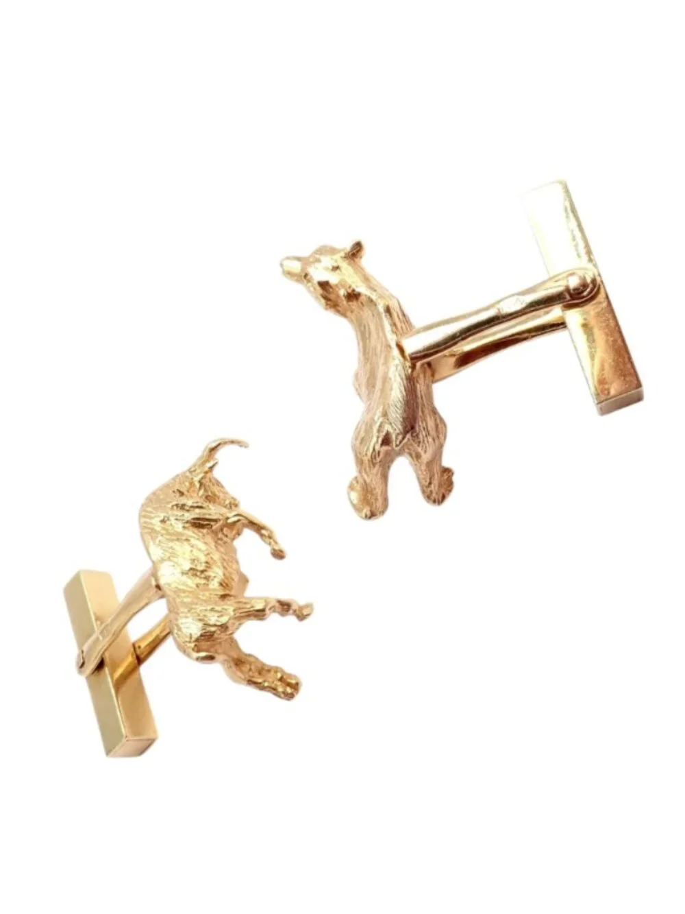 Rare! Vintage Tiffany & Co. 14k Yellow Gold Stock Market Bull Bear Cufflinks
